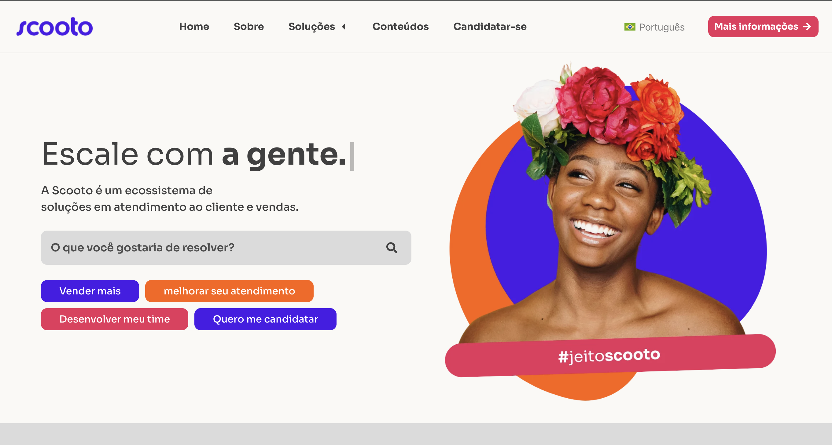 Imagem da tela inicial do site da Scooto